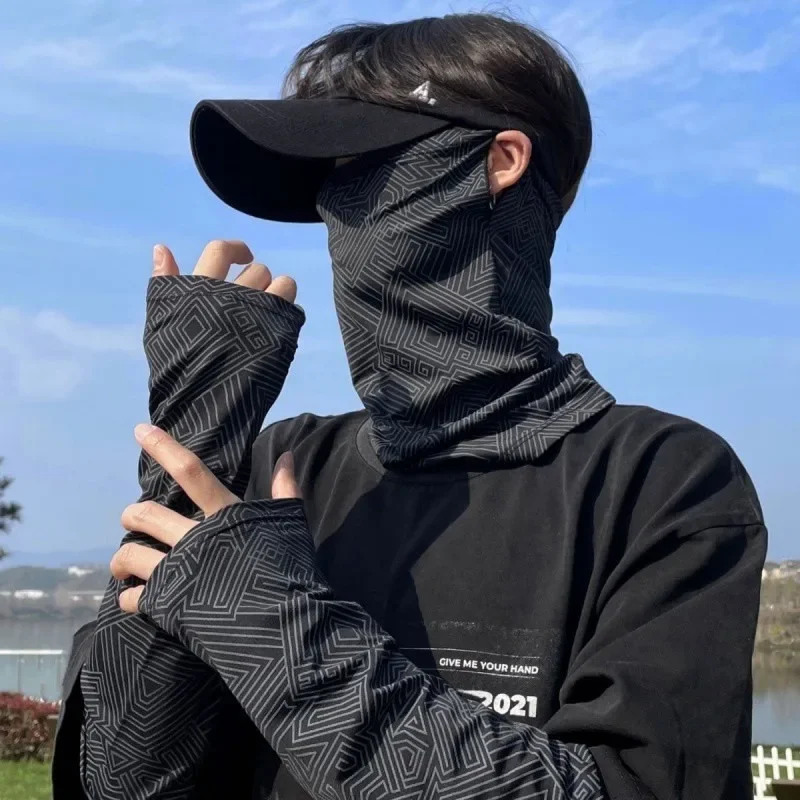 1 Set UV Protection Mask Ice Silk Arm Sleeve Breathable Men's Sports Arm Cover for Fishing Driving Cycling Sleeve and Mask