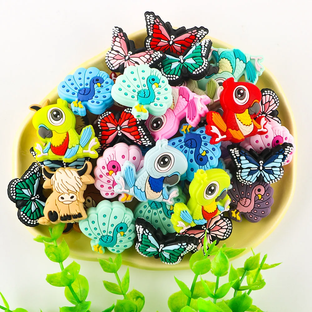 

Sunrony 5/10Pcs Silicone Beads New Parrot Butterfly Yak Animal Mini Bead For Jewelry Making DIY Necklace Jewelry Accessories