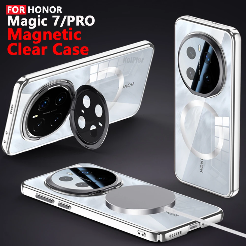 Luxury Plating Clear Case with Magnetic Alloy Lens Holder and Hard Back Cover
