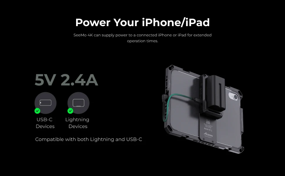 Description Picture 5 of itemAccsoon Seemo 4K SD Card Reader iPhone ipad Charging H.264 Recording Sharing Video Live Streaming Capture HDMI to IOS Monitor