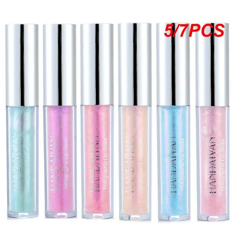 

5/7PCS Colors Holographic Lip Gloss Makeup Lipstick Pearlescent Mermaid Polarized Lip Tint Waterproof Long Lasting Shiny Lips