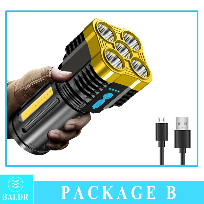 BALDR 4-5 Core Portable LED Flashlight USB Rechargeable Camping Working Light COB Lamp Built In Battert Multifunction Lantern powerful led torch Flashlights