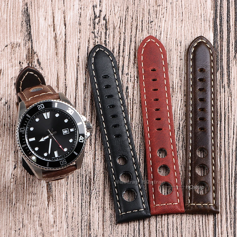 Vintage Cowhide Leather Watch Strap with Pin Buckle - Fashionable Watch Band