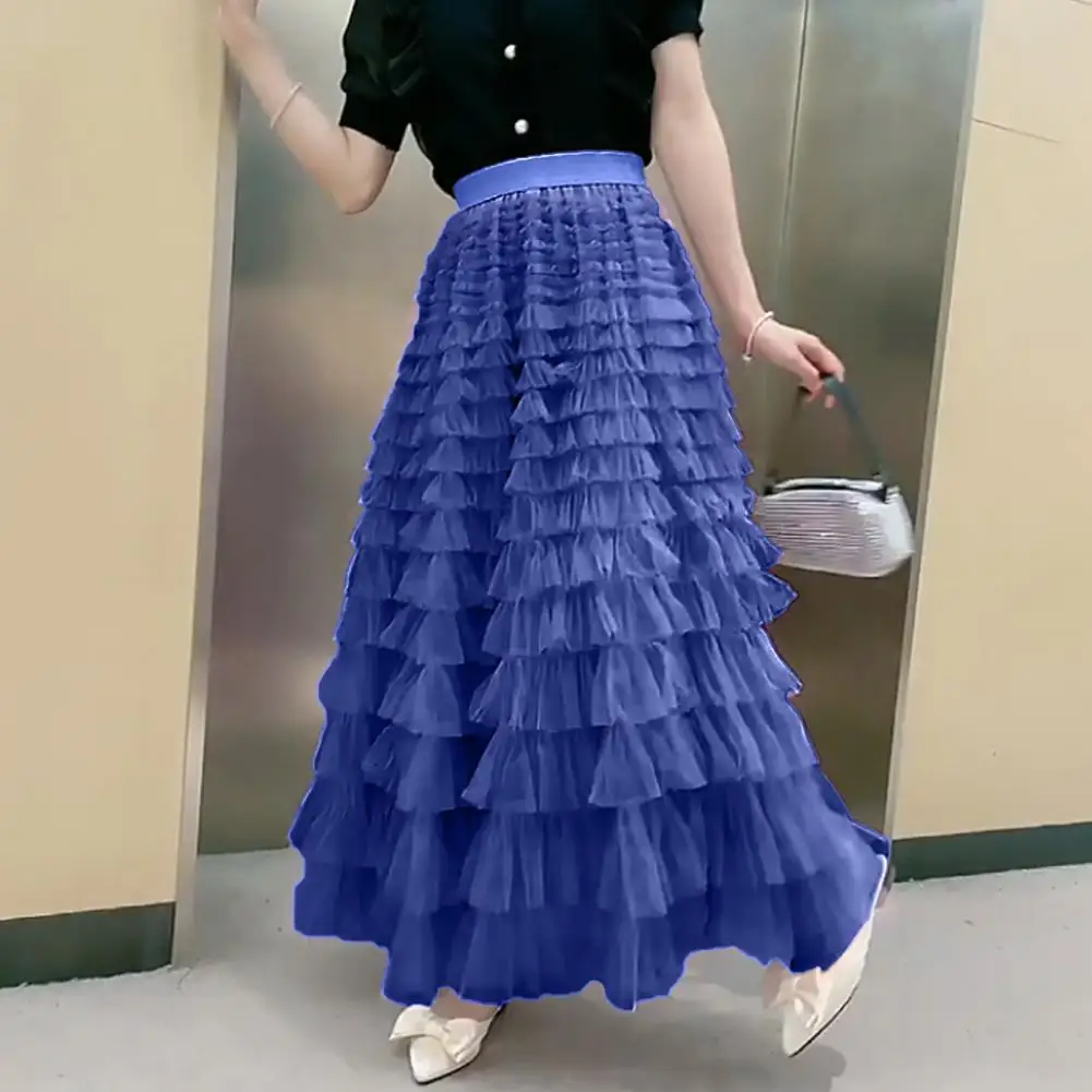 

Elegant A-line Skirt Women Elegant Skirt Elegant High Waist A-line Maxi Skirt with Ruffle Pleated Patchwork Princess for Women