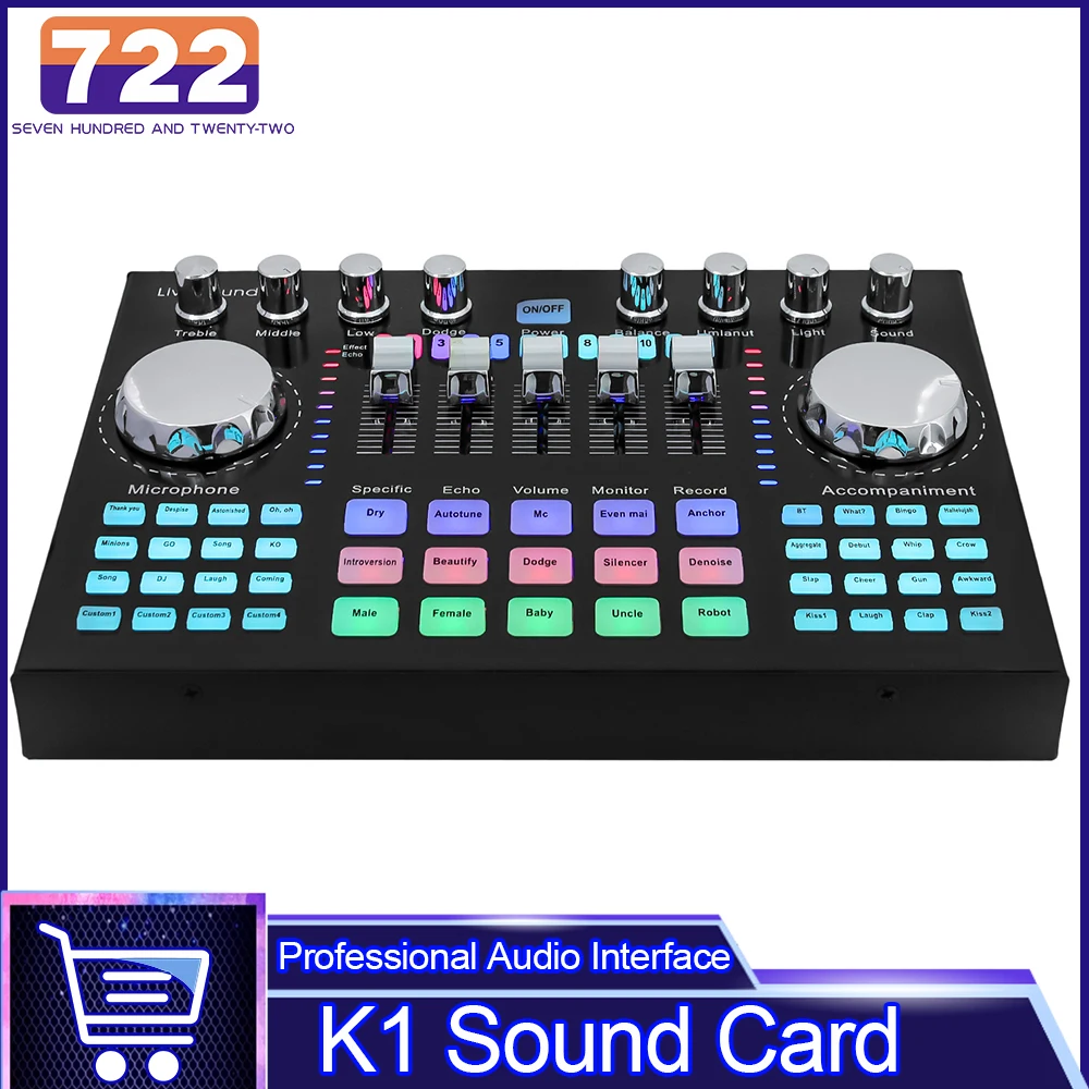 H K1 Audio Mixer Bluetooth Live Sound Card Mobile Phone Voice Changer