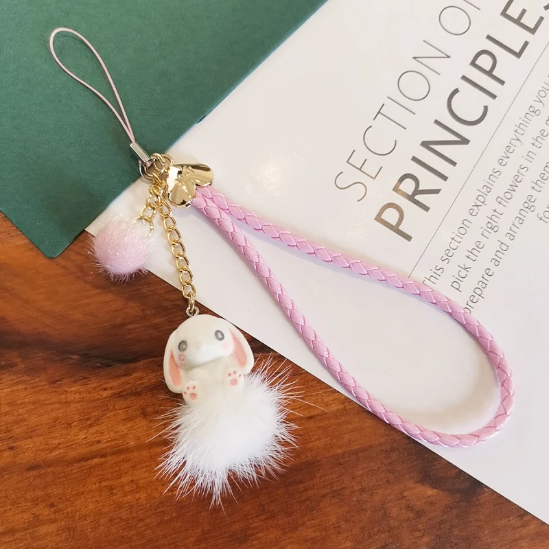 Phone Universal Chain Anti Loss Sling Lanyard Wrist Strap Short Cartoon Cute Rabbit Doll Pendant Hand Woven Mobile Phone Lanyard