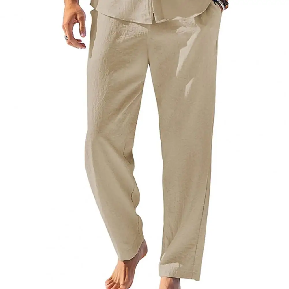 

Comfortable Pants Soft Breathable Men's Elastic Waist Pants with Pockets Simple Style Thin Mid Waist Casual Trousers for Daily