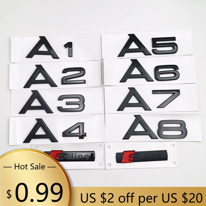 허브캡 3D ABS 블랙 S 라인 A1 A2 A3 A4 A5 A6 A7 A8 로고 엠블럼 자동차 배지 트렁크 데칼 아우디 S라인 자동차 펜더 스티커 액세서리