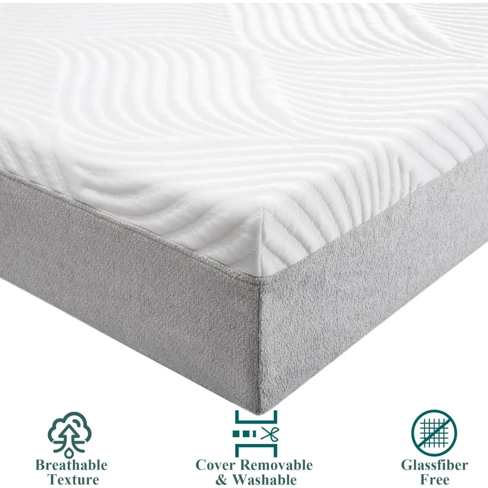 Queen Mattress 10 Inch Memory Foam Mattress Bed in a Box,Medium Soft Cooling Gel Green Tea Queen Size Mattress with Breathable S 3