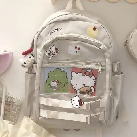 

Kawaii Sanrio Mymelody Kuromi Cinnamoroll Pompom Purin New Backpack Cartoon Large Capacity Student Schoolbag Outdoor Backpack