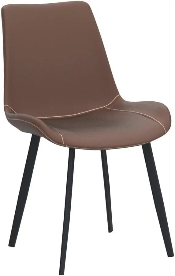 Dining Chairs Modern Chairs Set of 6 Brown Faux Leather Metal Leg Comfortable Kitchen for Dining Room