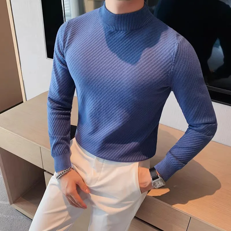 

White Elegant Winter Pullover Mens Turtlenecks Slim Fit Bottoming Retro British Style Jumper For Mens Knitted Sweater T Shirts