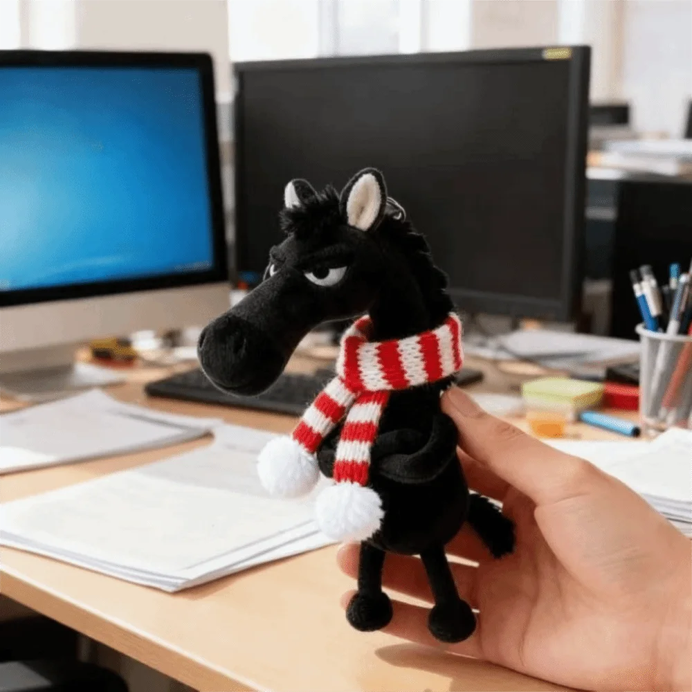 Cartoon Horse Keychain Craftsmanship With Scarf Pony Fantasy Style Exquisite With Scarf Black Simulation Horse Christmas Gift