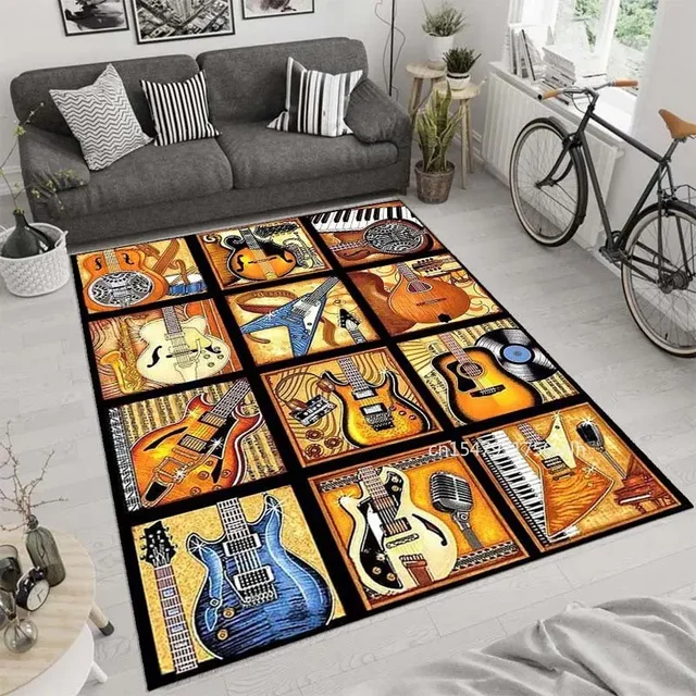 Musical Instruments Rugs Guitar Violin Music Rug Gift for Fan Popular Modern Rugs for Living Room Salon Decor Home Decor 1