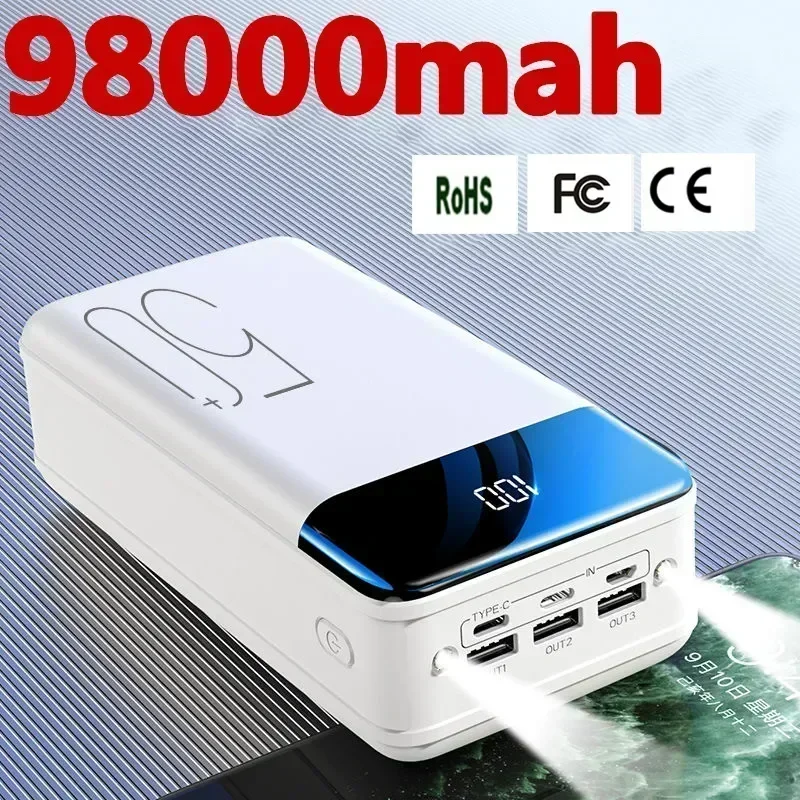 범용 대용량 충전 뱅크, 고속 충전 모바일 전원, 5V 2.1A, 100000 MAh, 무료 배송, 2023 신제품