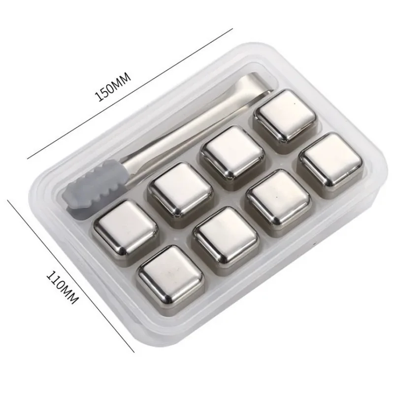 304 Food Stainless Steel Ice Cubes Set Reusable Chilling Stones for Whiskey Wine Cooling Cube Rock with Tongs Party Bar Tools