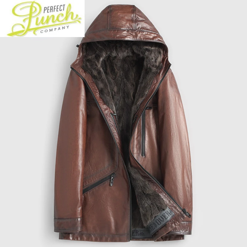 

Мужская зимняя куртка из натуральной овечьей шкуры с капюшоном