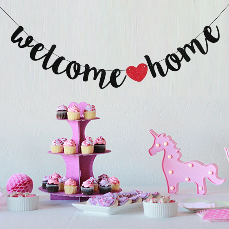 Description Picture 4 of itemWelcome Home Love Heart Banner Paper Pull Flags Wedding Baby Shower Birthday Party Garland Decor Home Decorative Supplies