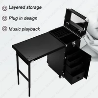 Professional Makeup Train Case Mobile Nail Workbench Rolling Table Makeup Workstation Cosmetics Case On Wheels Makeup Organizer 2