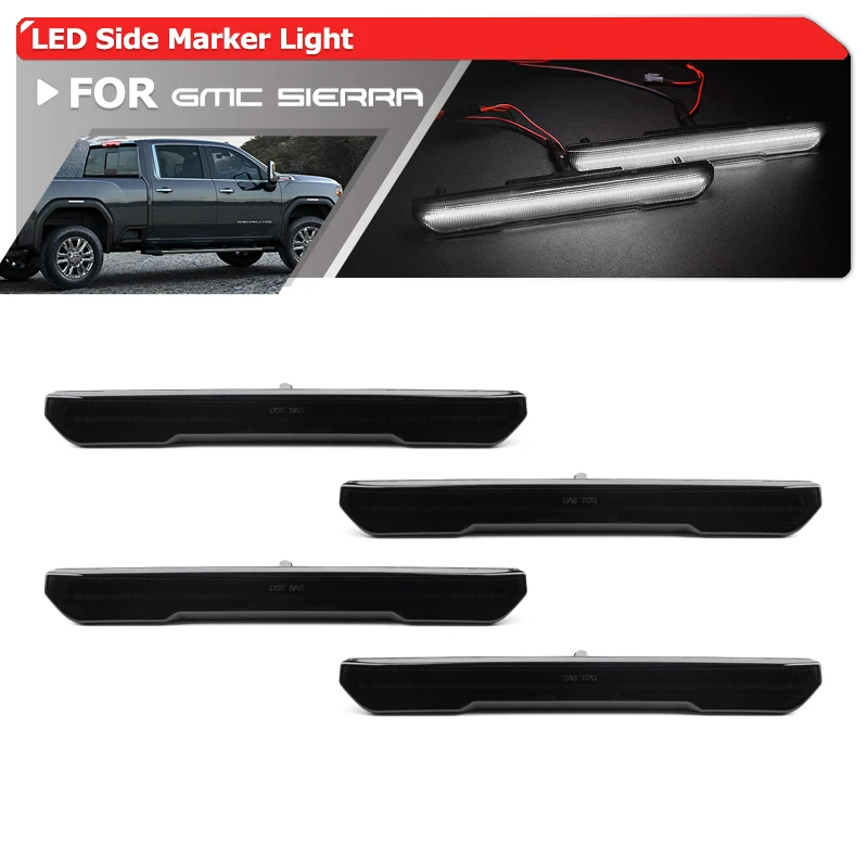 

Euro-Style Smoked For GMC Sierra 2500HD 3500HD 2020-2022 White F&R Led Fender Flare Side Marker Lights OEM: 84185031