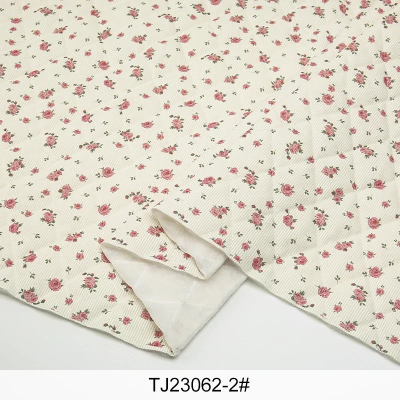 Quilted Corduroy Cotton Fabric with Floral Print for Winter Clothing and DIY Sewing