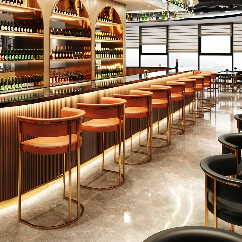 OrangeMetalBarStoolModernDesignHighQualityMinimalistBackParty