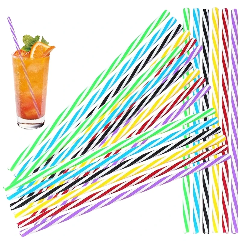 H7EA Pack of 50 Reusable Spirals Drinking Straws Stable Assorted Reusable Swirled Straws for Family and Outdoor Event
