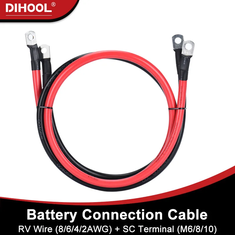 Câbles de batterie LDOPTO 6 AWG 50,8 cm pour batterie de voiture avec  terminaux, câbles onduleurs de batterie en cuivre étamé rouge + noir pour