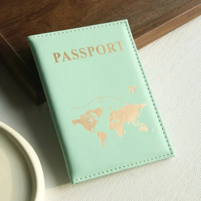 Passport cover plain skin PU passport cover world map protection cover credit card holder ID card passport wallet