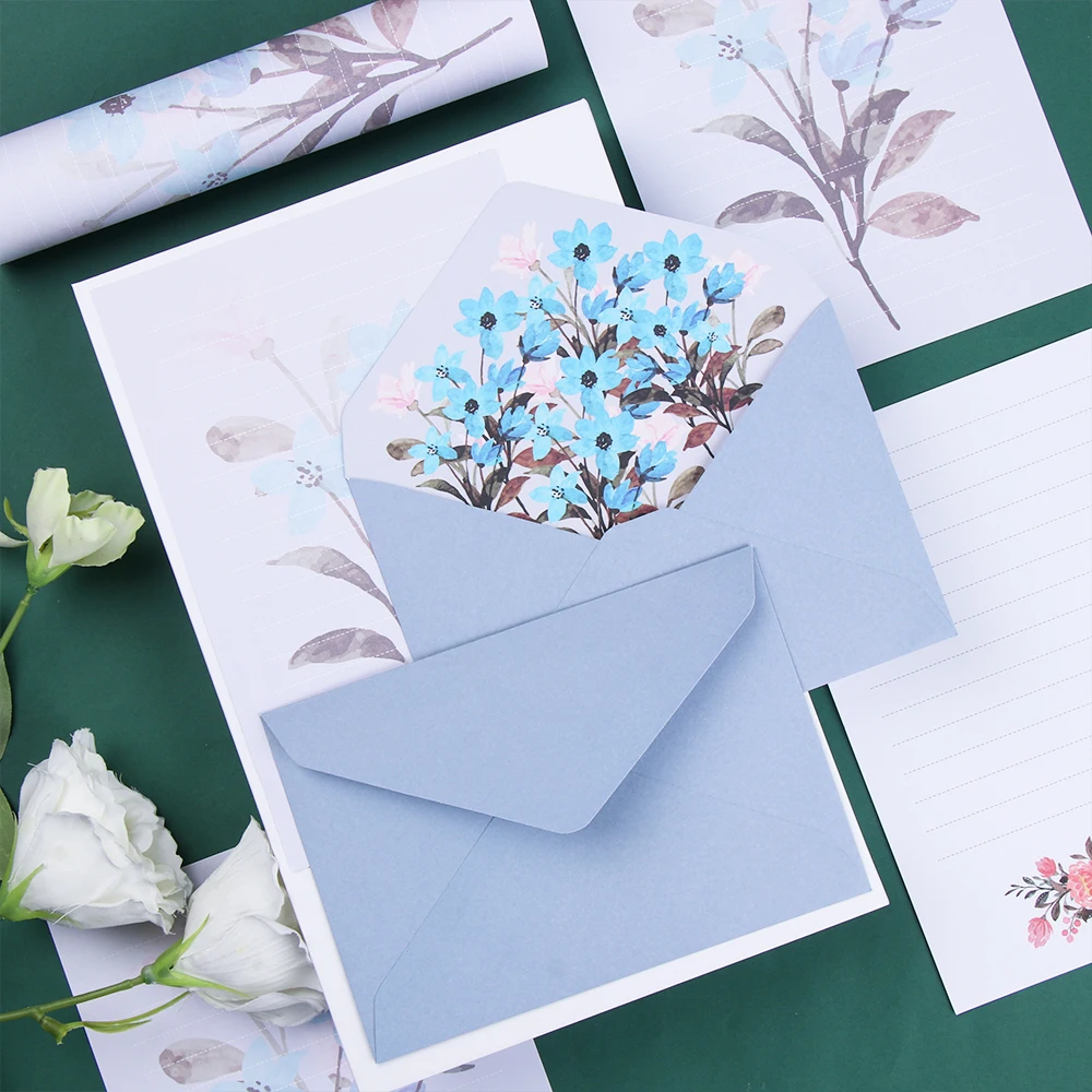 6PCS Letter Envelopes Set Printed Flower Floral Pattern Paper Greeting Invitation Card Love Note Office School Stationery Gift
