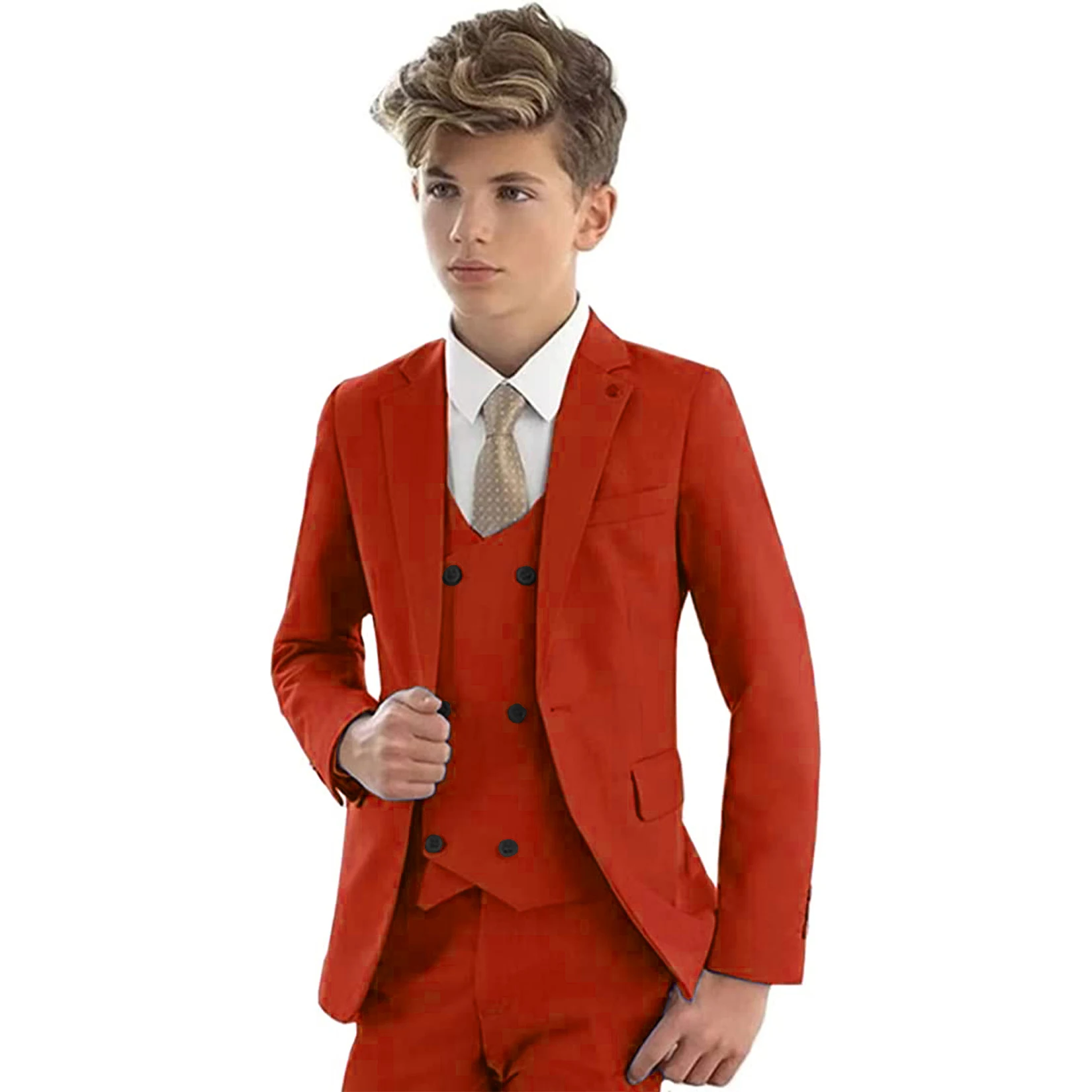 Casual Solid Boys Formal Suits Kids Quality Clothing Set Coat Vest Pants 3Pcs Wedding Tuxedo Children Blazer Party Costume