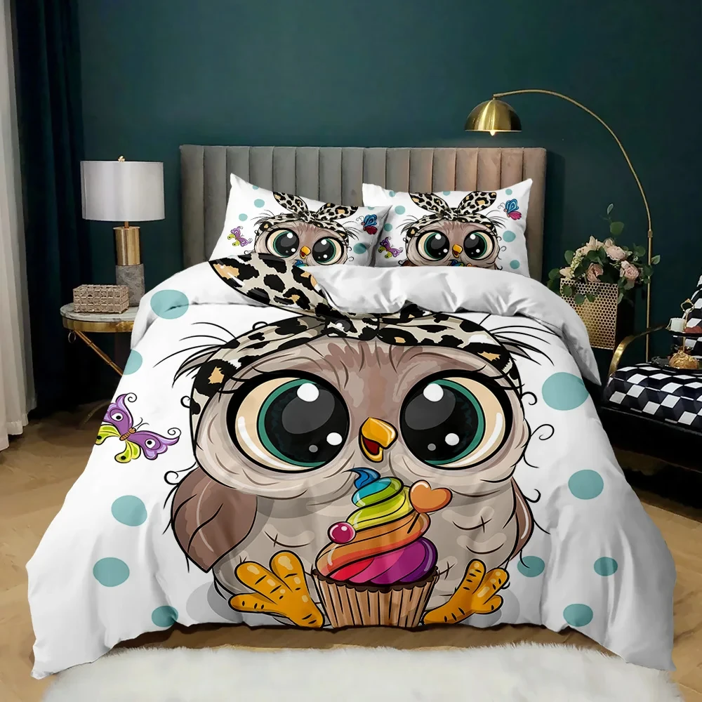 Owl Duvet Cover Twin King Queen Size Cartoon Owl Comforter Cover