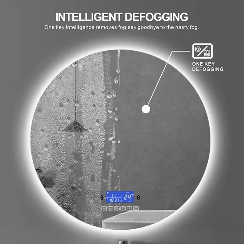 Dimmable LED Smart Round Wall Mounted Bathroom With Body Induction Anti-Fog Bluetooth Backlit Light Vanity Mirror