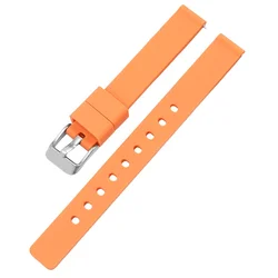 Silicone Sport Watch Strap - 12mm Waterproof Soft Replacement Wristband - Black buckle (Orange)