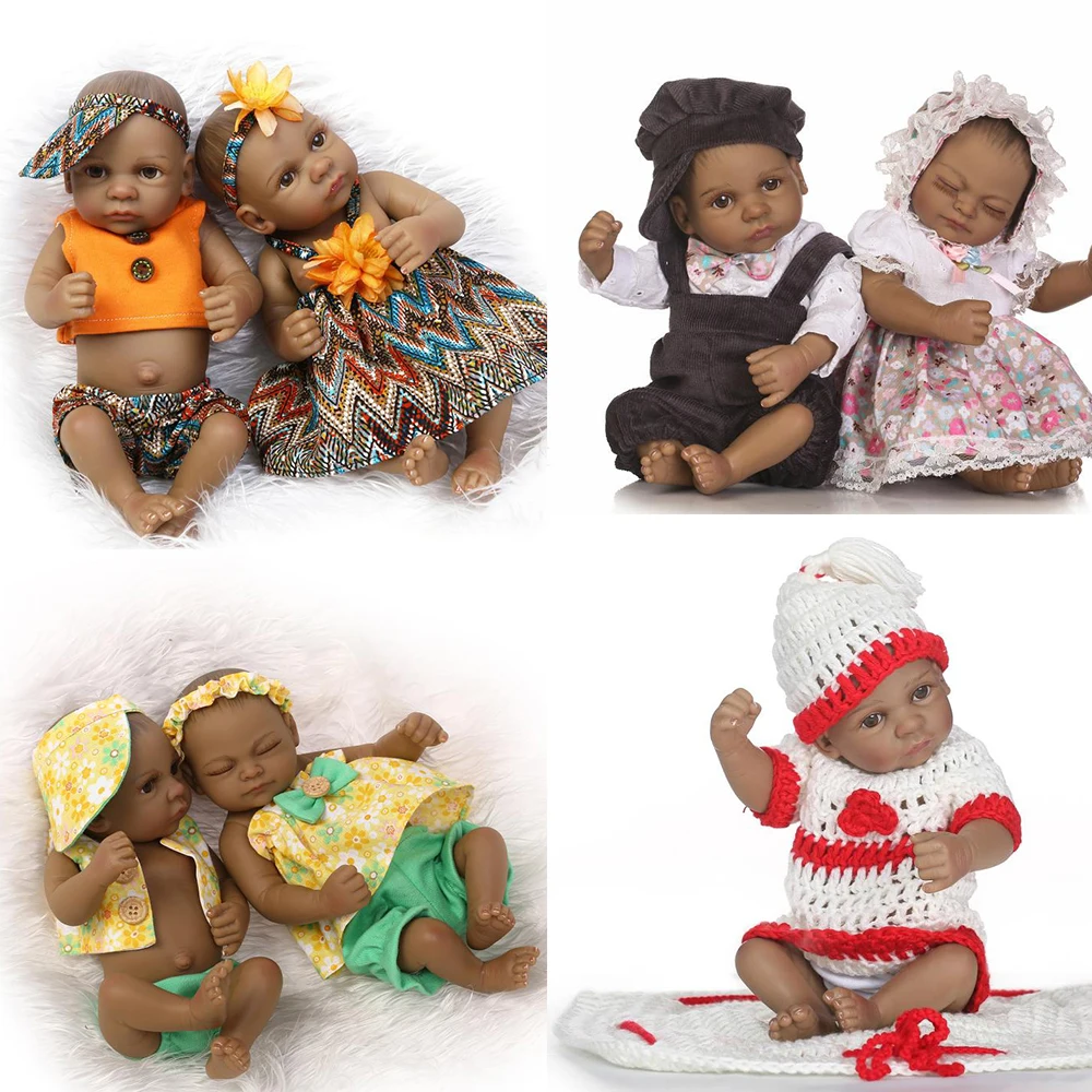 

12" Preemie Full Body Silicone Body girl boy Black Doll Lifelike Baby Mini Bebe Reborn Bonecas Surprice Children Anti-Stress