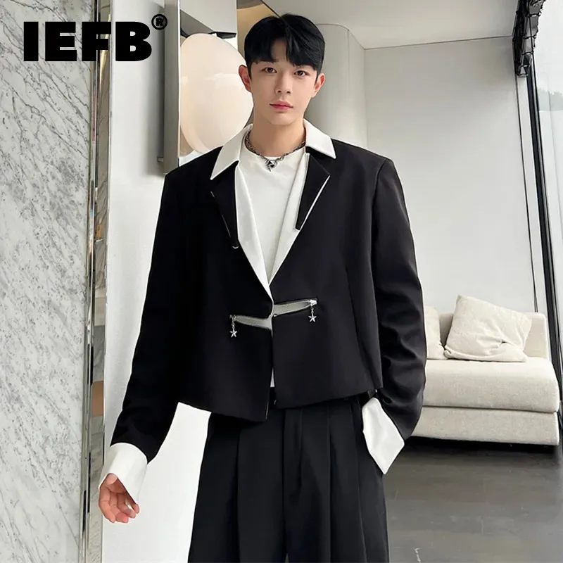 

IEFB Men's Blazers Fashion Slim Male Suit Coat Contrast Color Spliced Niche Design Trend Korean Style Casual Jackets 2023 9C2598