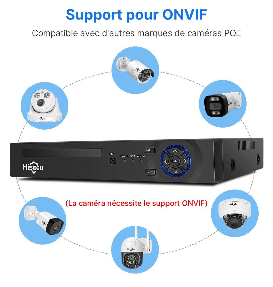 Hiseeu 5MP CCTV 10CH 4K NVR POE ONVIF Kit Caméra IP Camera Voiture Vigilância De Recul Security Protection Appareille Photo De Video Surveillance Maison pour La Maison Extérieure Camara Exterior