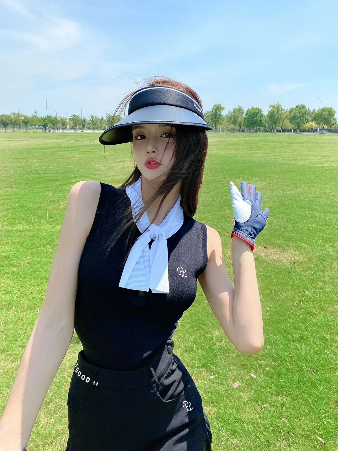 여성용 PL 골프 의류, 아이스 니트 조끼, 골프 반팔, 슬림 스트레치 골프 의류, 여성용 세트 