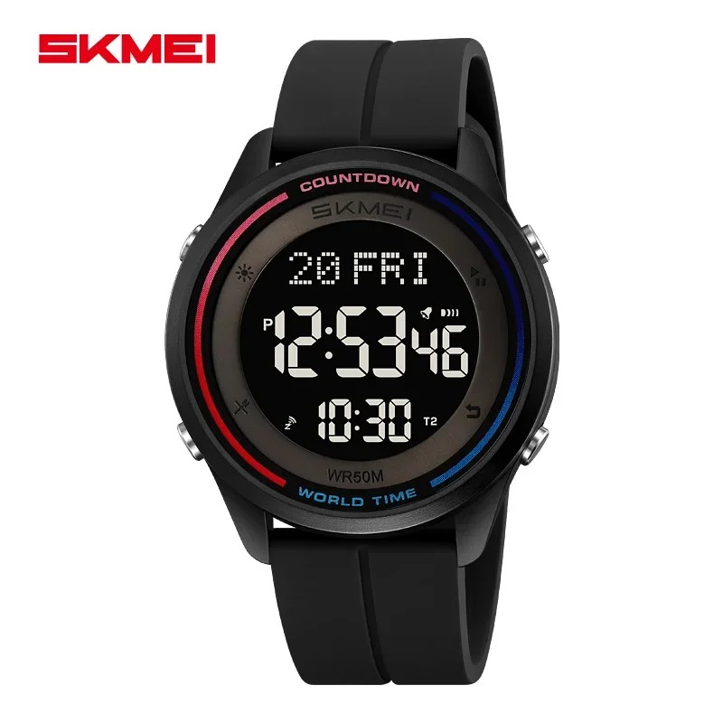 SKMEI 2412 LED Digital Sports Watch for Men Stopwatch Countdown Display Waterproof Mens Wristwatch Alarm Clock 1894 Reloj Hombre
