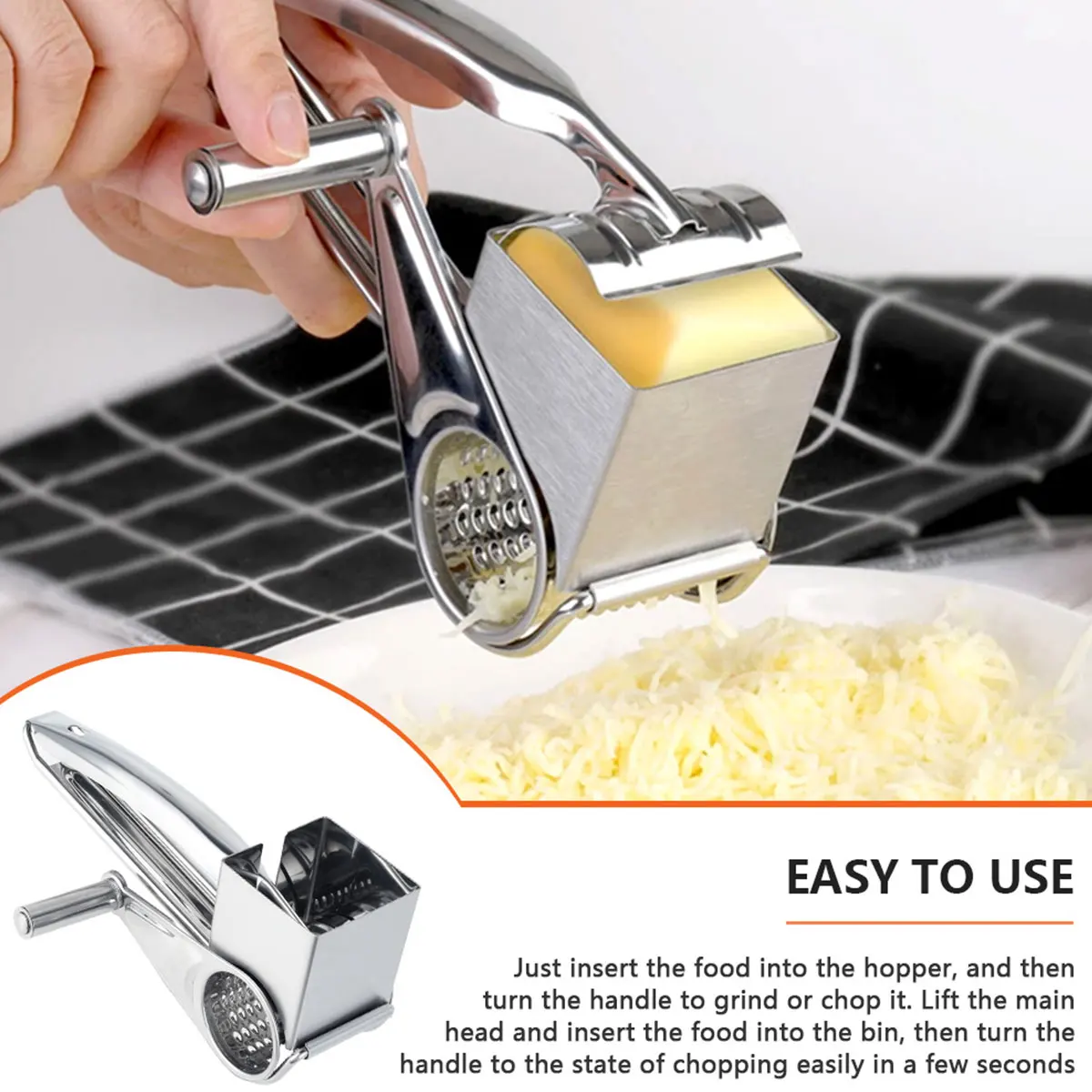 Shred Cheese Grater  Stainless Steel Cheese Grater - Handheld Stainless  Steel Rotary - Aliexpress