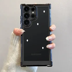 Luxury Plating Transparent Shockproof Armor Case with Soft Bumper and Hard Back Cover - S25 Plus (Black)