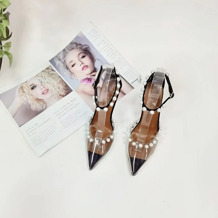 

Pointed Toe Pvc Transparent High Heels Rhinestone Sexy Stiletto Buckle Pumps Hollow Diamond Catwalk Banquet Women Sandals