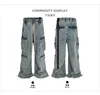 MIJKO Design Jeans High Quality Multi-Pocket Zipper Drawstring Wide Leg Baggy Jeans Men High Street Denim Trousers XXL XL L M 2