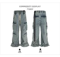 MIJKO Design Jeans High Quality Multi-Pocket Zipper Drawstring Wide Leg Baggy Jeans Men High Street Denim Trousers XXL XL L M 2