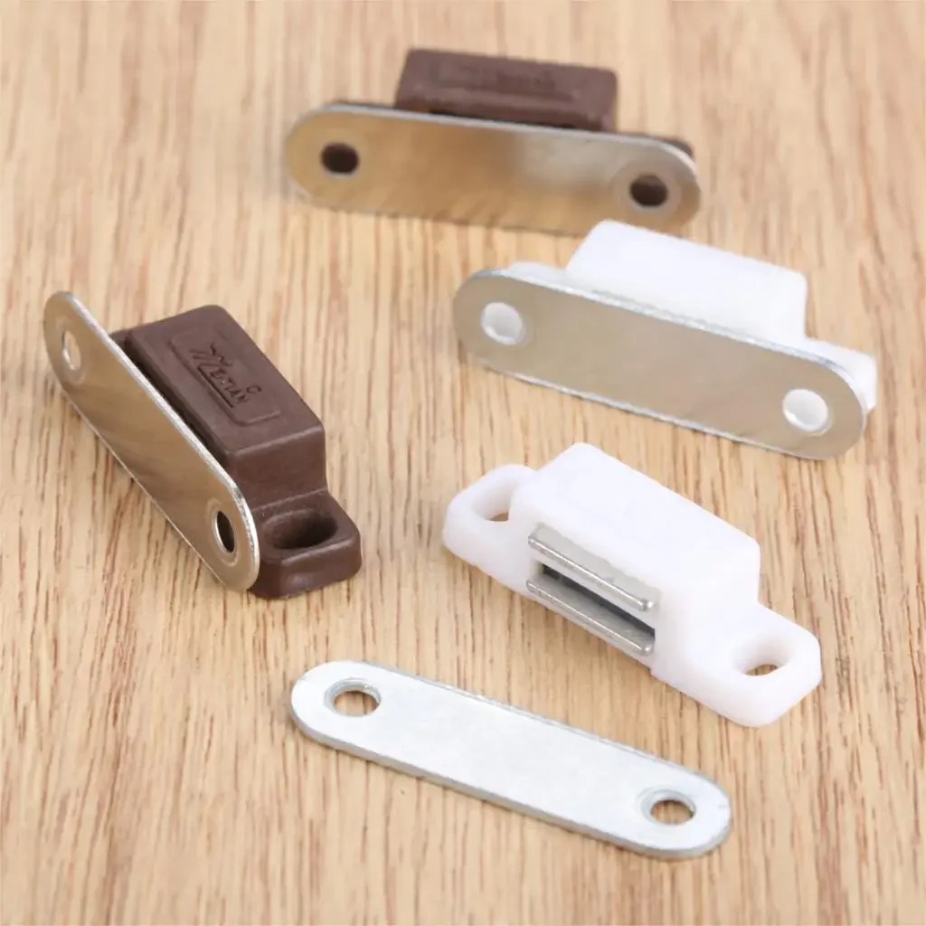 10Pcs 27x10mm Small Magnetic Door Catches Cabinet Kitchen Cupboard Wardrobe Latch Screw White Brown Furniture Hardware