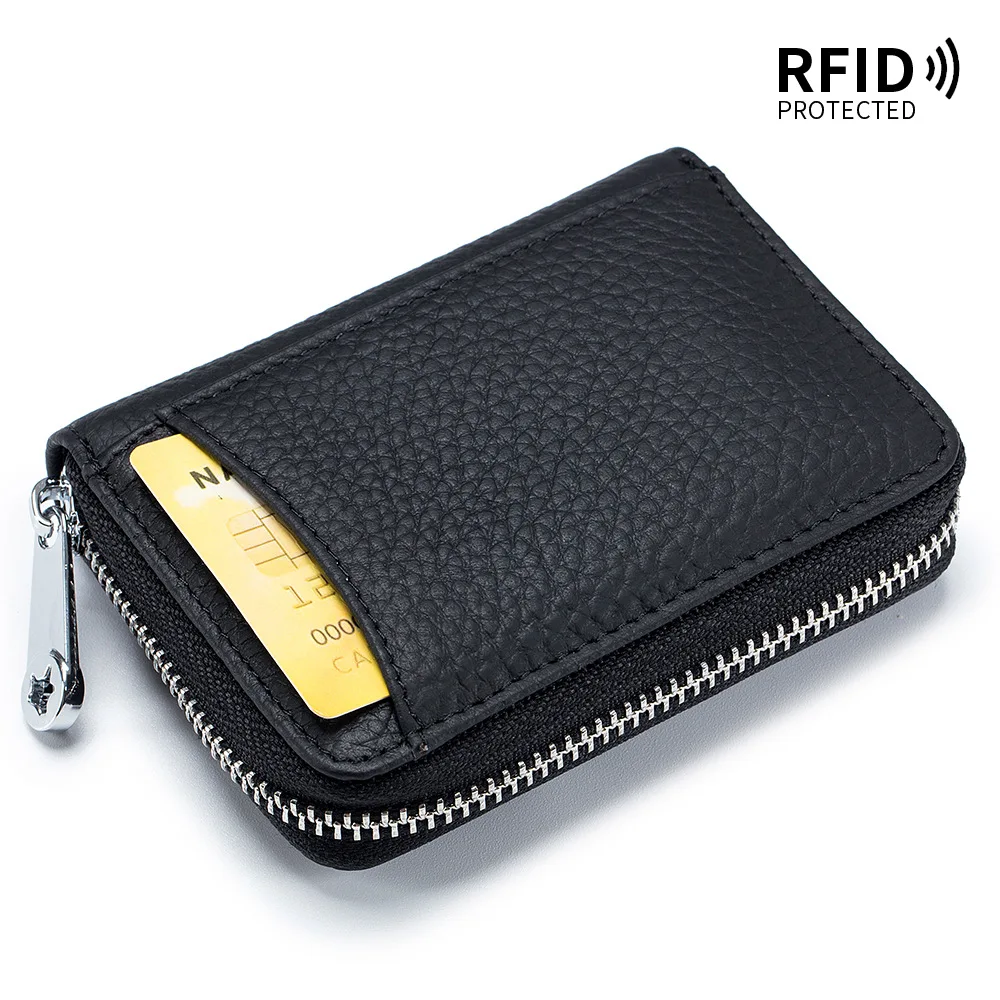 New Genuine Leather Coin Purse Men Small Change Pocket RFID Blocking Business Card Holder Women Elegant Mini Wallet Money Bag
