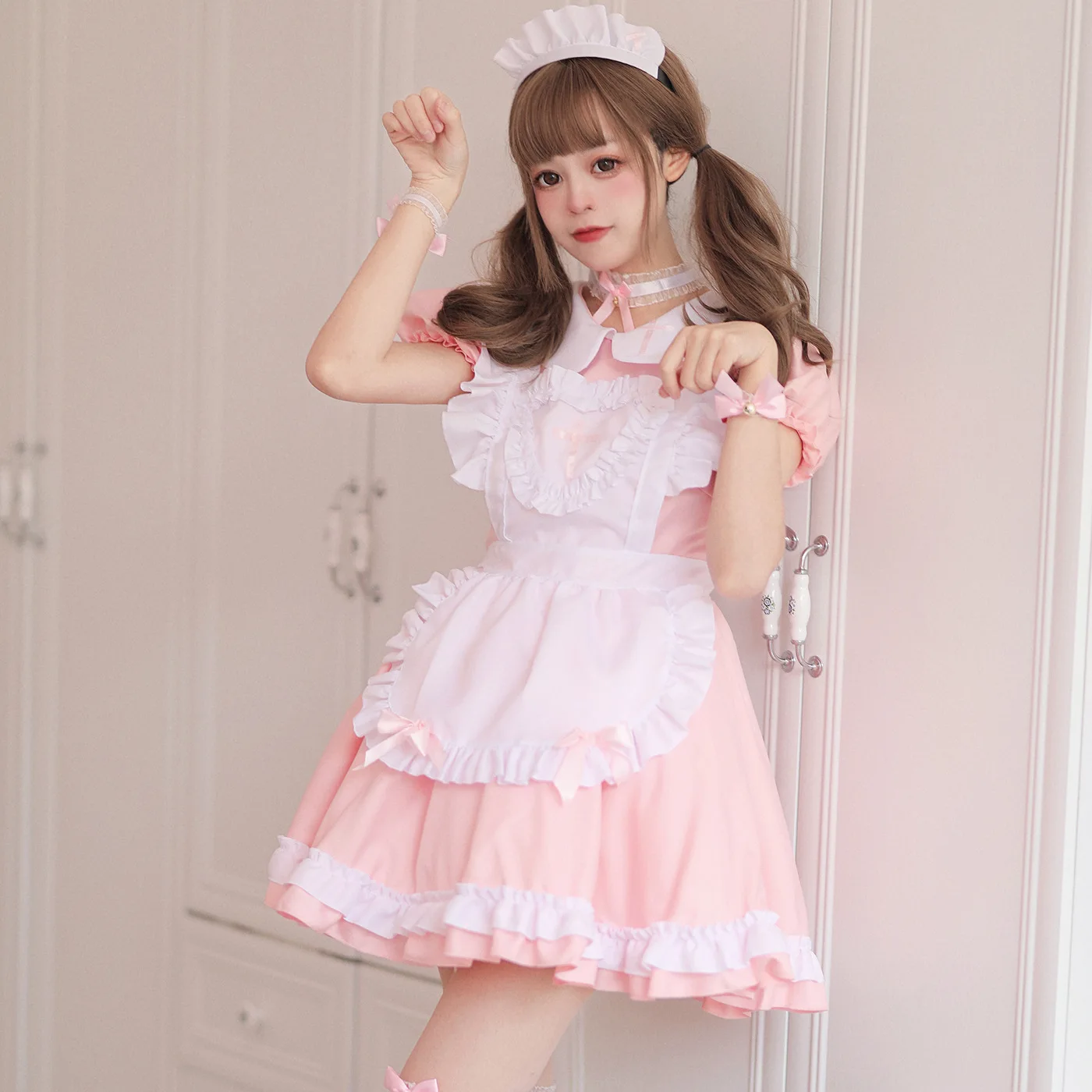 Cosplay maid costume anime cream sweetheart pink lolita dress cute girl maids wear uniform short-sleeved nurse costumes dresses
