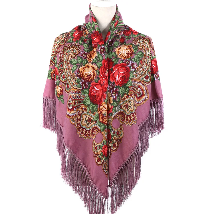 

Russian Cloak Large Flower Printed Generous Scarf Women's Shawl Warm Autumn Winter multi-function Scarf Ponchos Capes Purple