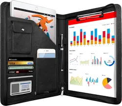 Multifunctional Leather Zippered Conference Organizer and Card Holder (Black)