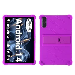 Durable Shockproof Silicone Tablet Cover with Adjustable Stand and Kids Safe Design for Tab 16 Pro 2024 (Purple)